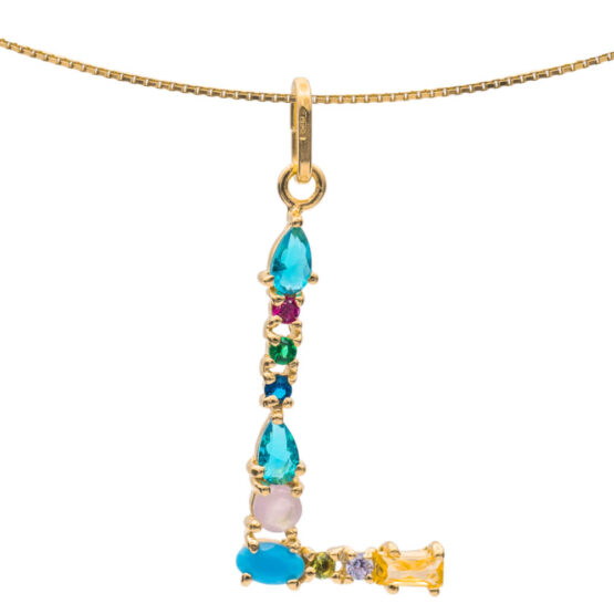 I DUCHI 11208109 CATENINA IN ARGENTO E PENDENTE LETTERA L CON PIETRE MULTICOLORE