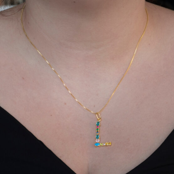 I DUCHI 11208109 CATENINA IN ARGENTO E PENDENTE LETTERA L CON PIETRE MULTICOLORE - immagine 4