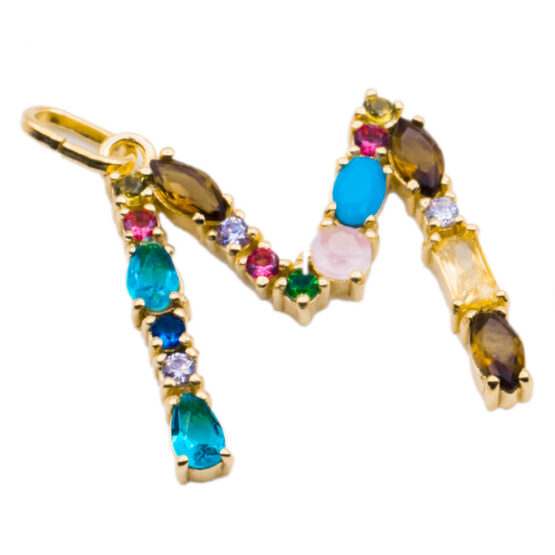 I DUCHI 11208110 CATENINA IN ARGENTO E PENDENTE LETTERA M CON PIETRE MULTICOLORE - immagine 2