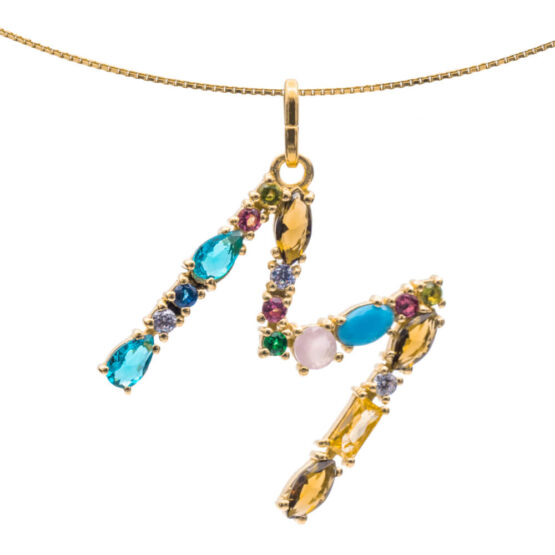 I DUCHI 11208110 CATENINA IN ARGENTO E PENDENTE LETTERA M CON PIETRE MULTICOLORE