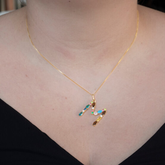 I DUCHI 11208110 CATENINA IN ARGENTO E PENDENTE LETTERA M CON PIETRE MULTICOLORE - immagine 4