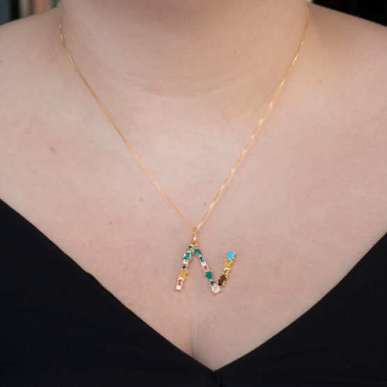 I DUCHI 11208111 CATENINA IN ARGENTO E PENDENTE LETTERA N CON PIETRE MULTICOLORE - immagine 4