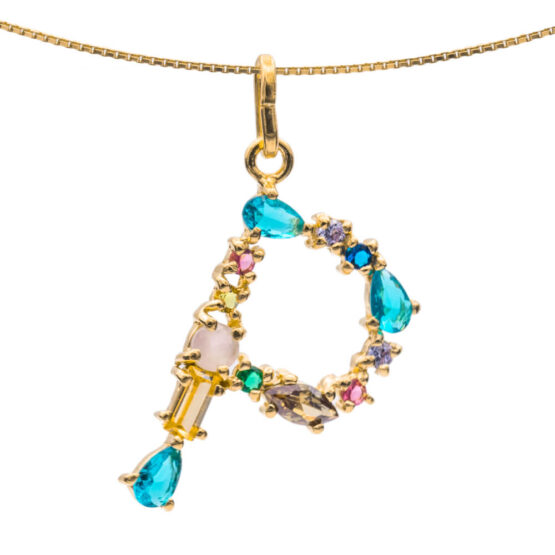 I DUCHI 11208113 CATENINA IN ARGENTO E PENDENTE LETTERA P CON PIETRE MULTICOLORE