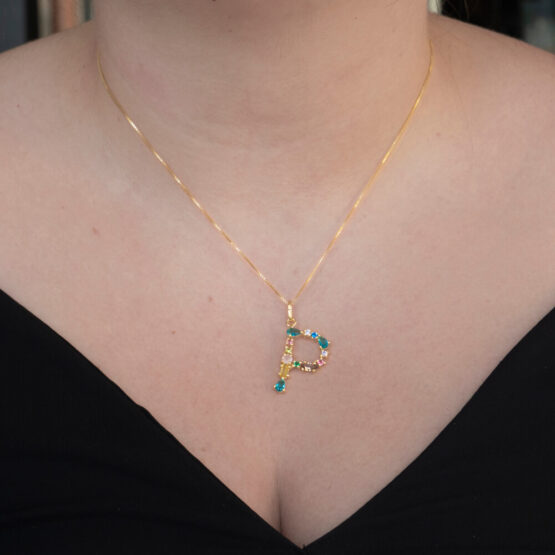 I DUCHI 11208113 CATENINA IN ARGENTO E PENDENTE LETTERA P CON PIETRE MULTICOLORE - immagine 4