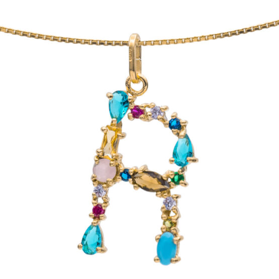 I DUCHI 11208114 CATENINA ARGENTO E PENDENTE LETTERA R CON PIETRE MULTICOLORE