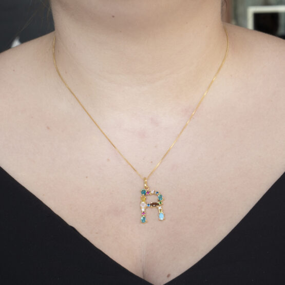 I DUCHI 11208114 CATENINA ARGENTO E PENDENTE LETTERA R CON PIETRE MULTICOLORE - immagine 4