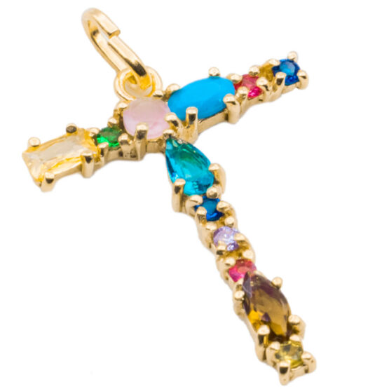 I DUCHI 11208116 CATENINA IN ARGENTO E PENDENTE LETTERA T CON PIETRE MULTICOLORE - immagine 2