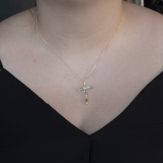 I DUCHI 11208116 CATENINA IN ARGENTO E PENDENTE LETTERA T CON PIETRE MULTICOLORE - immagine 4