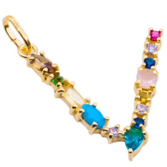 I DUCHI 11208117 CATENINA IN ARGENTO E PENDENTE LETTERA V CON PIETRE MULTICOLORE - immagine 2