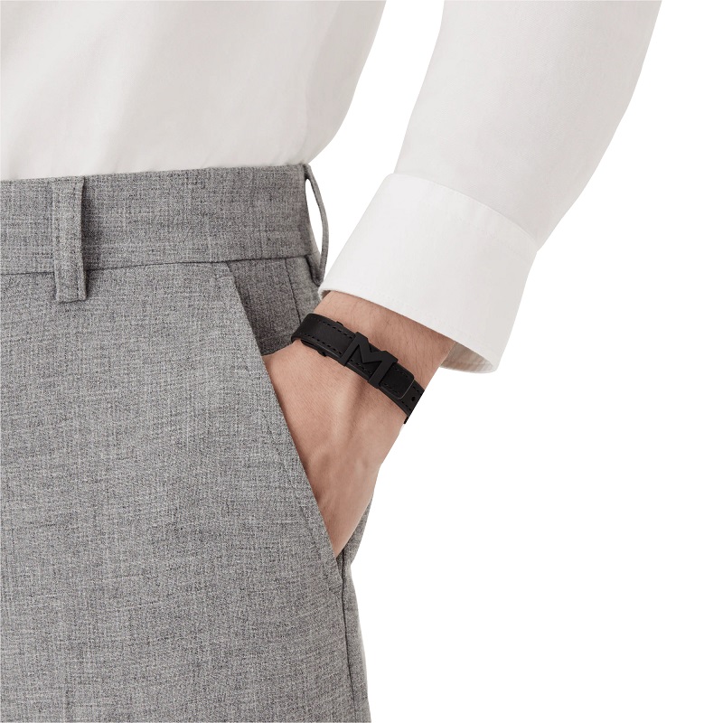 MONTBLANC 129503 BRACCIALE IN PELLE LOGO M COLORE NERO - immagine 2