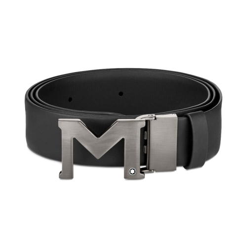 MONTBLANC 129445 CINTURA IN PELLE COLORE NERO CON FIBBIA M CM3,5