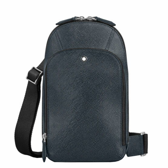 MONTBLANC 220356 BORSA SLING BAG PELLE SAFFIANO BLU TWEED