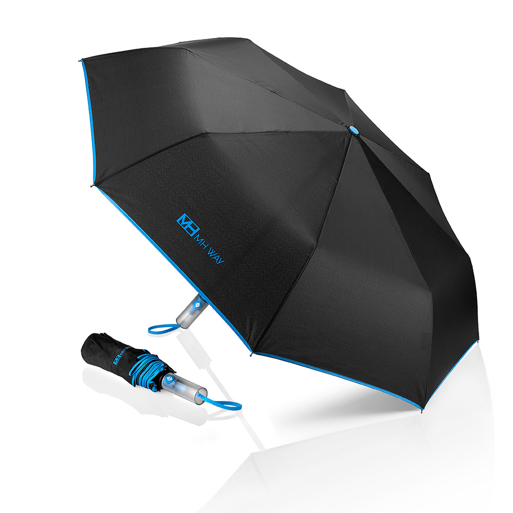 MH WAY Ombrello con Apertura Automatica Nero/Celeste
